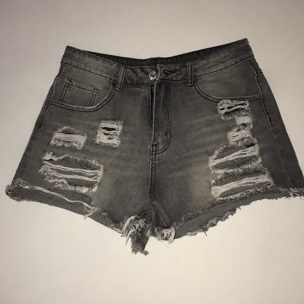 black/grey ripped shorts!!